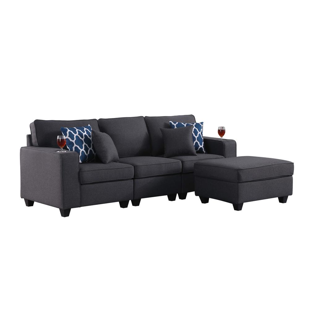 Cooper Dark Gray Linen Sofa with Ottoman and Cupholder. The main picture.