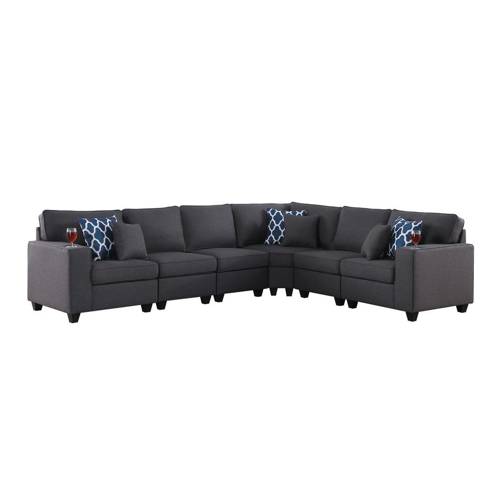 Cooper Dark Gray Linen 6Pc Reversible L-Shape Sectional Sofa with Cupholder. The main picture.