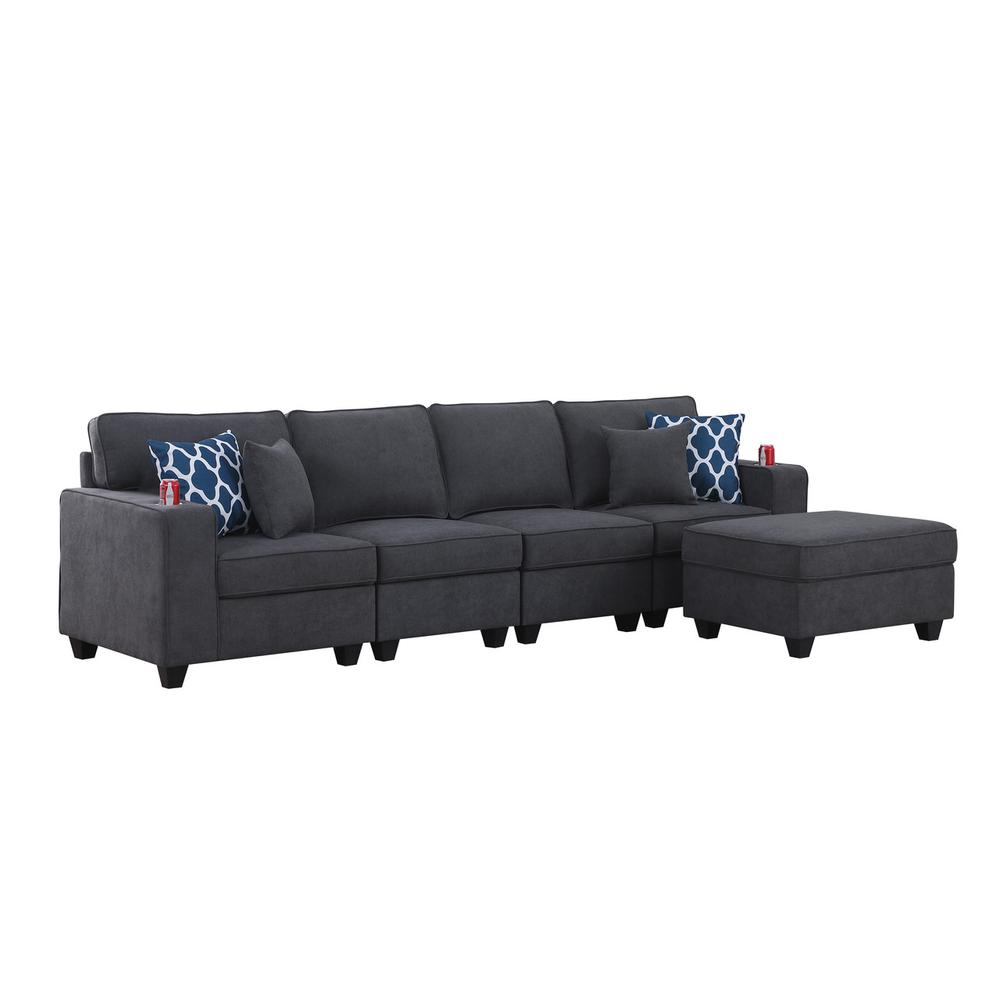 Cooper Stone Gray Woven Fabric 4-Seater Sofa with Ottoman and Cupholder. Picture 1