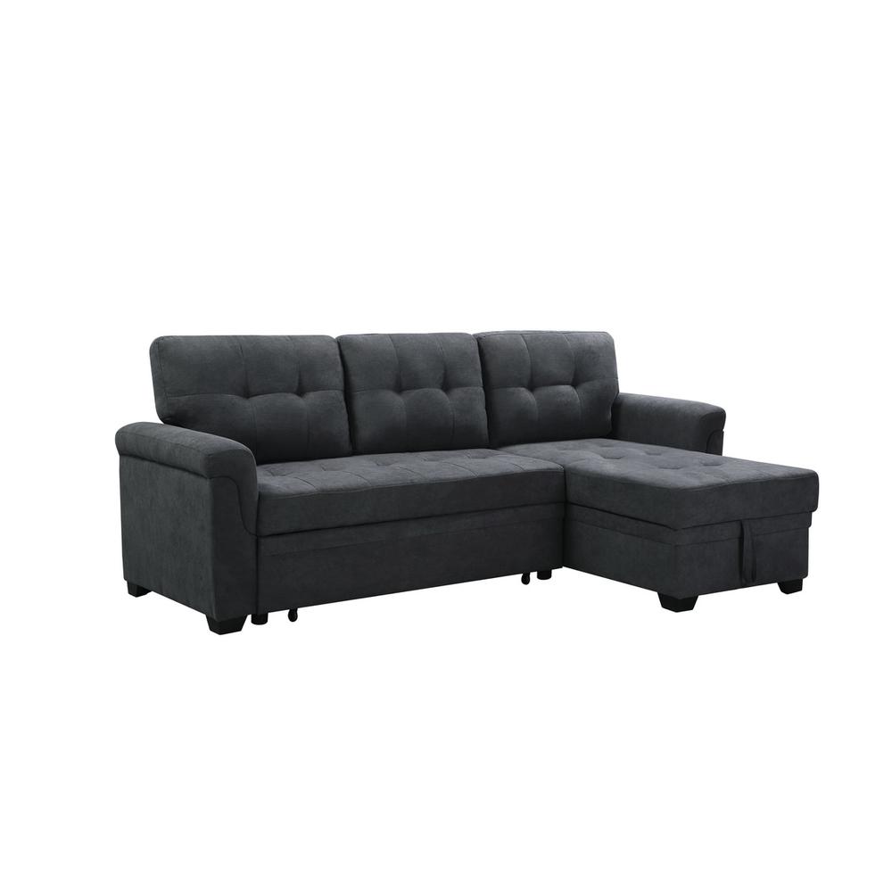 Lucca Dark Gray Fabric Reversible Sectional Sleeper Sofa Chaise with Storage. Picture 2