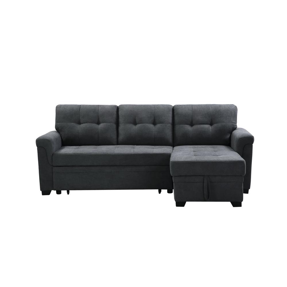 Lucca Dark Gray Fabric Reversible Sectional Sleeper Sofa Chaise with Storage. Picture 4