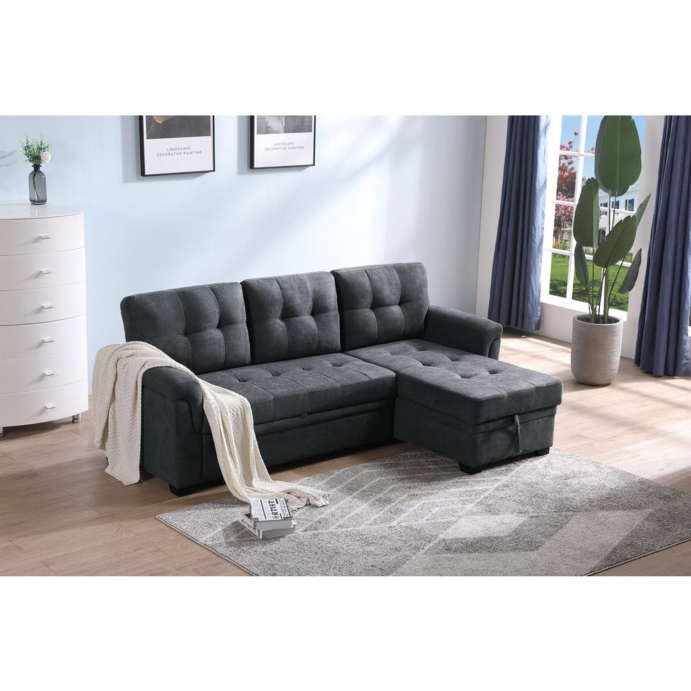 Lucca Dark Gray Fabric Reversible Sectional Sleeper Sofa Chaise with Storage. Picture 5