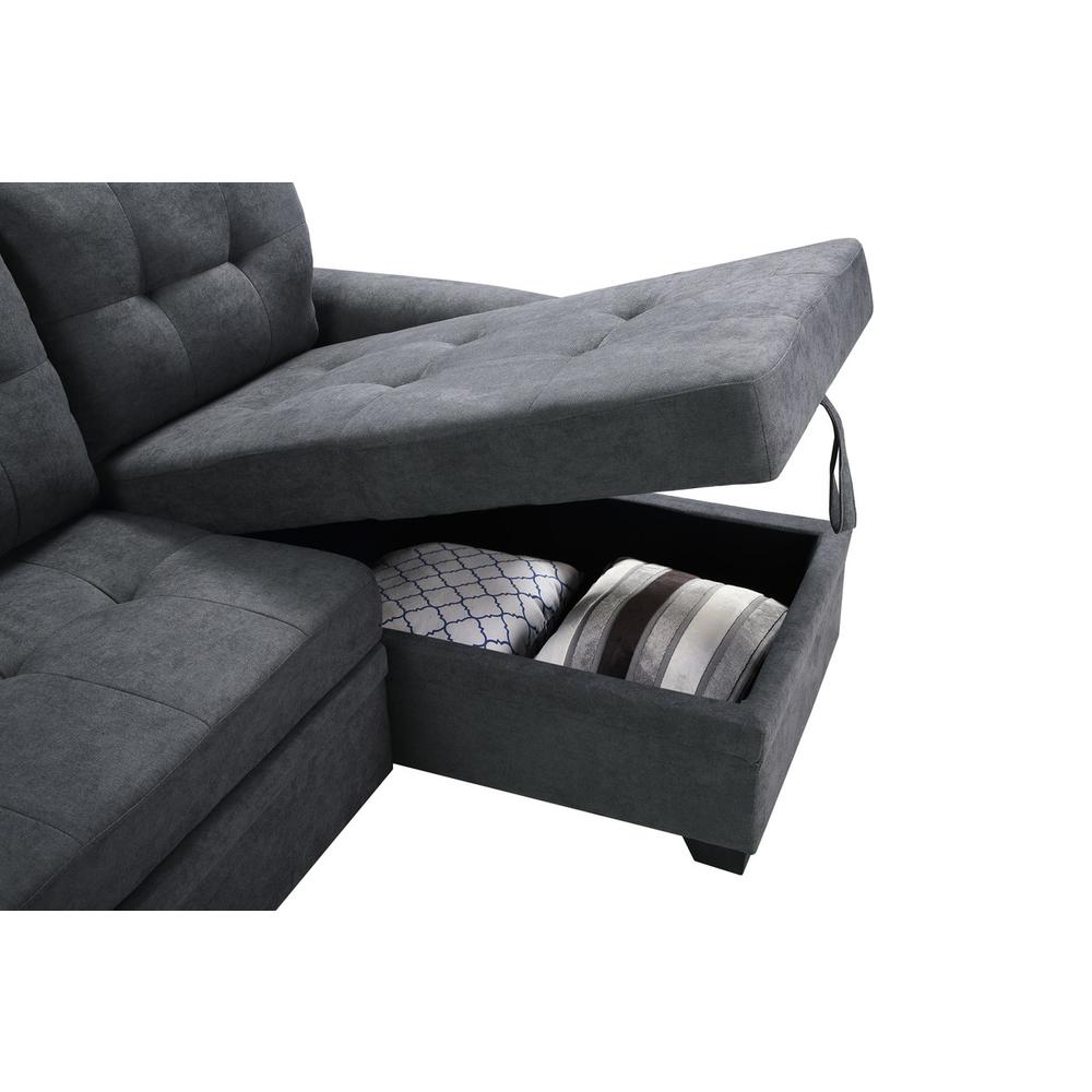 Lucca Dark Gray Fabric Reversible Sectional Sleeper Sofa Chaise with Storage. Picture 6
