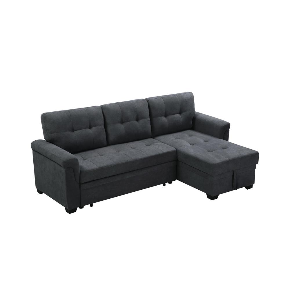 Lucca Dark Gray Fabric Reversible Sectional Sleeper Sofa Chaise with Storage. Picture 3