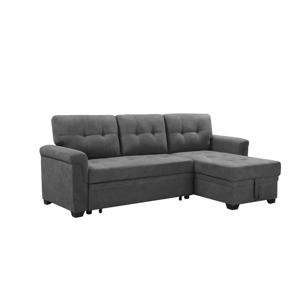 Lucca Gray Fabric Reversible Sectional Sleeper Sofa Chaise with Storage. Picture 2