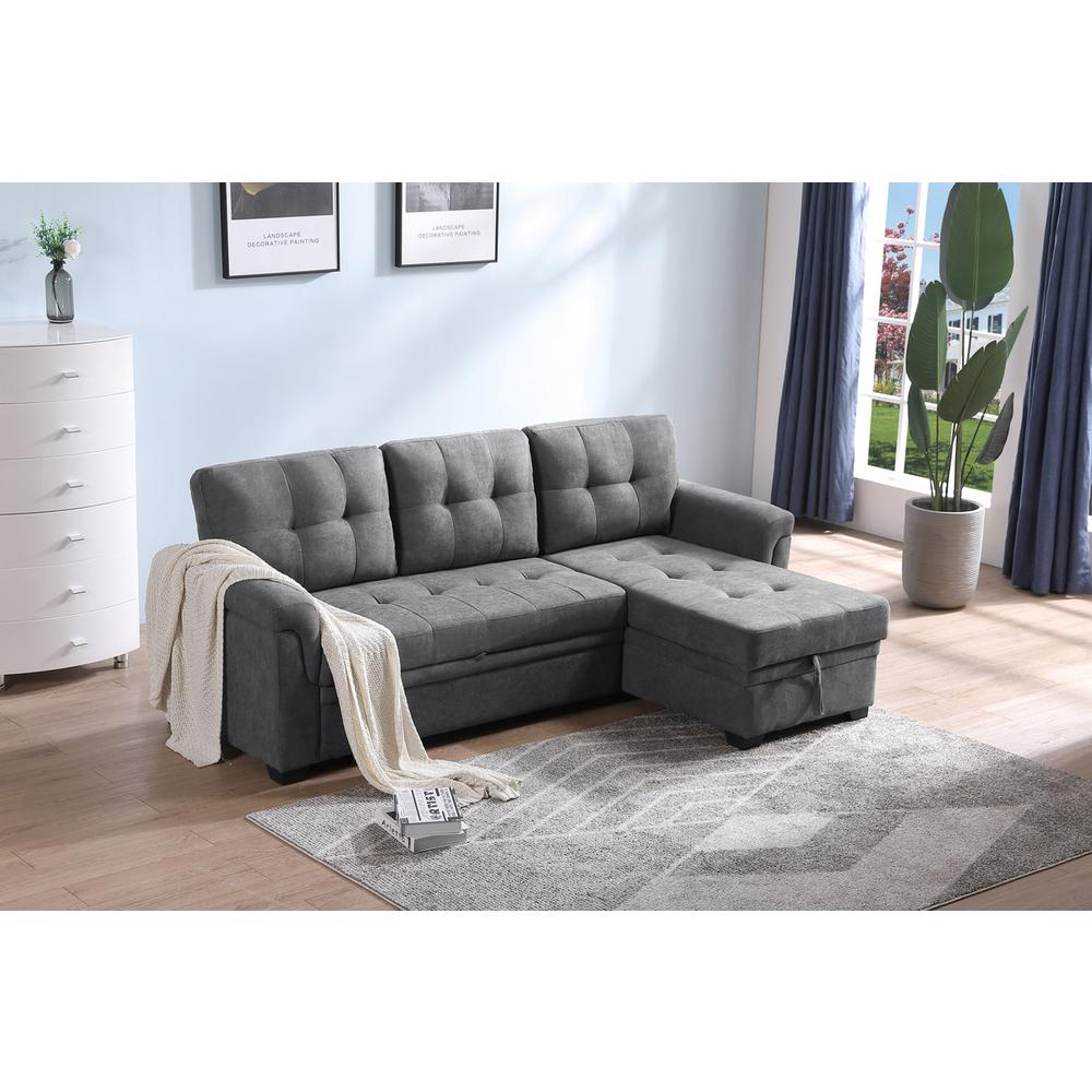 Lucca Gray Fabric Reversible Sectional Sleeper Sofa Chaise with Storage. Picture 5