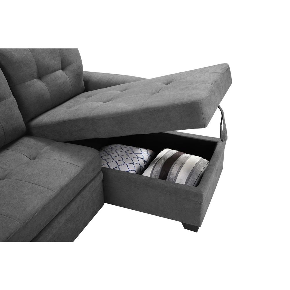 Lucca Gray Fabric Reversible Sectional Sleeper Sofa Chaise with Storage. Picture 6