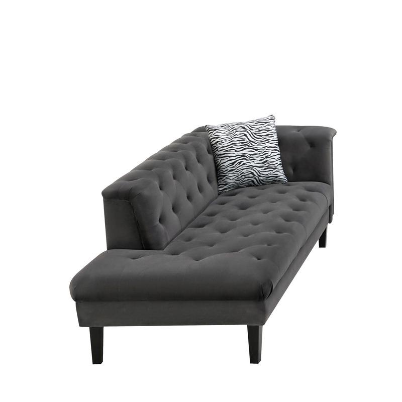 Mary Dark Gray Velvet Tufted Chaise With 1 Accent Pillow. Picture 2