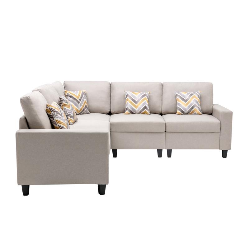 Nolan Beige Linen Fabric 5Pc Reversible Sectional Sofa with Pillows and Interchangeable Legs. Picture 7