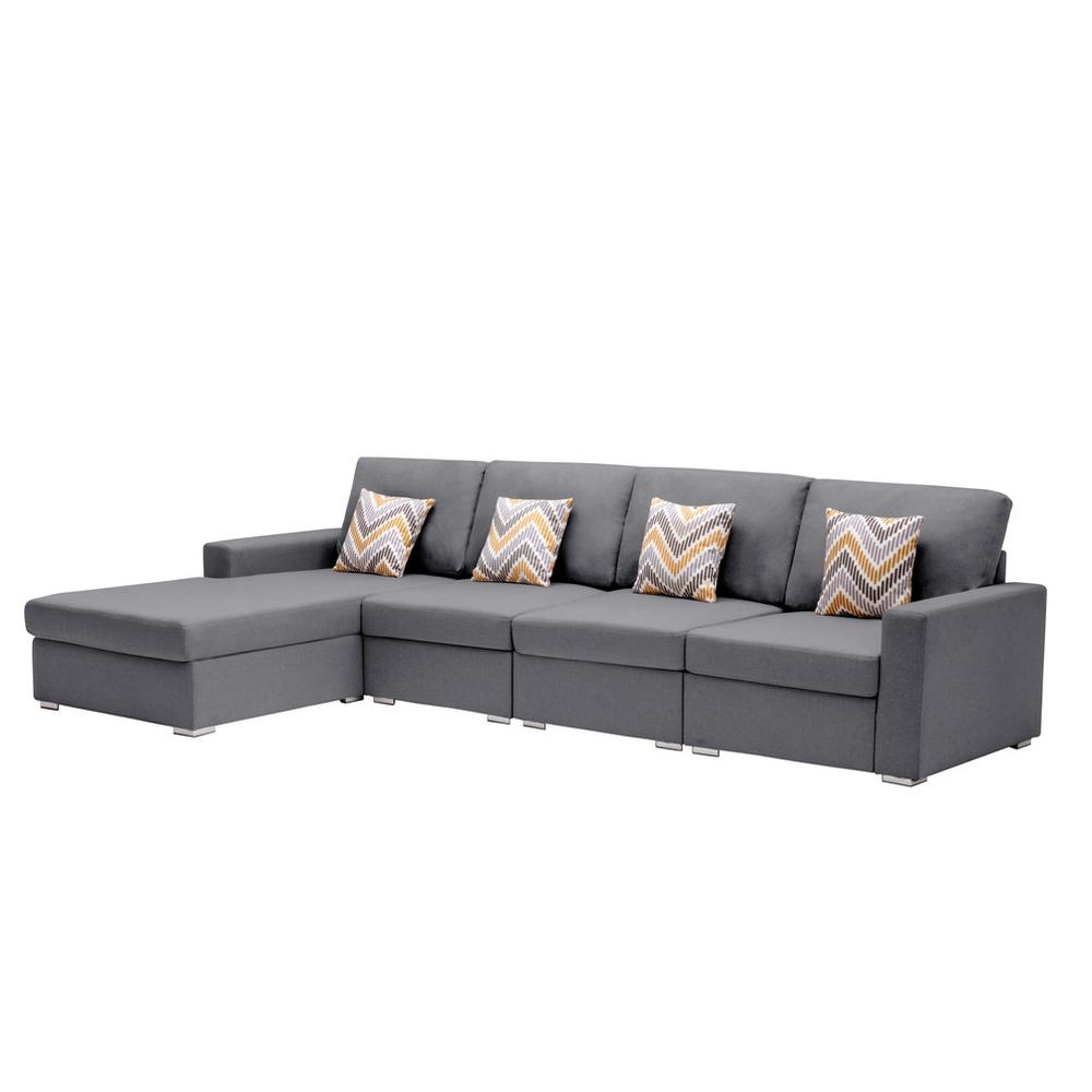 Nolan Gray Linen Fabric 4Pc Reversible Sectional Sofa Chaise with Pillows and Interchangeable Legs. Picture 7