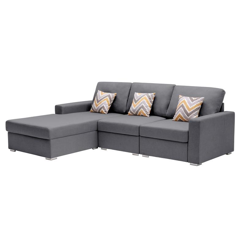 Nolan Gray Linen Fabric 3 Pc Reversible Sectional Sofa Chaise with Pillows and Interchangeable Legs. Picture 7