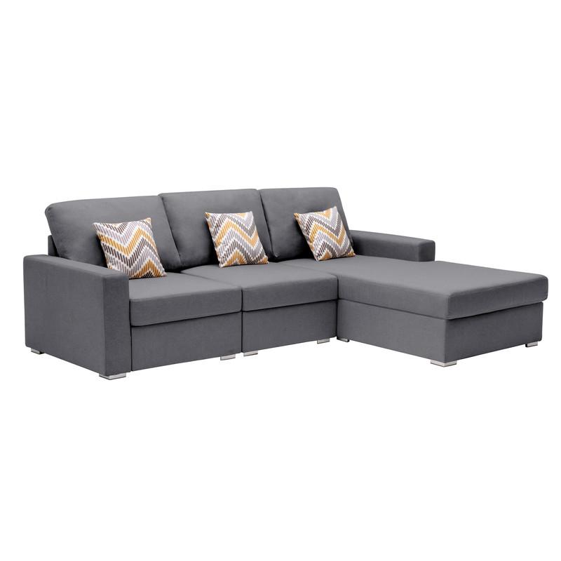 Nolan Gray Linen Fabric 3 Pc Reversible Sectional Sofa Chaise with Pillows and Interchangeable Legs. Picture 1
