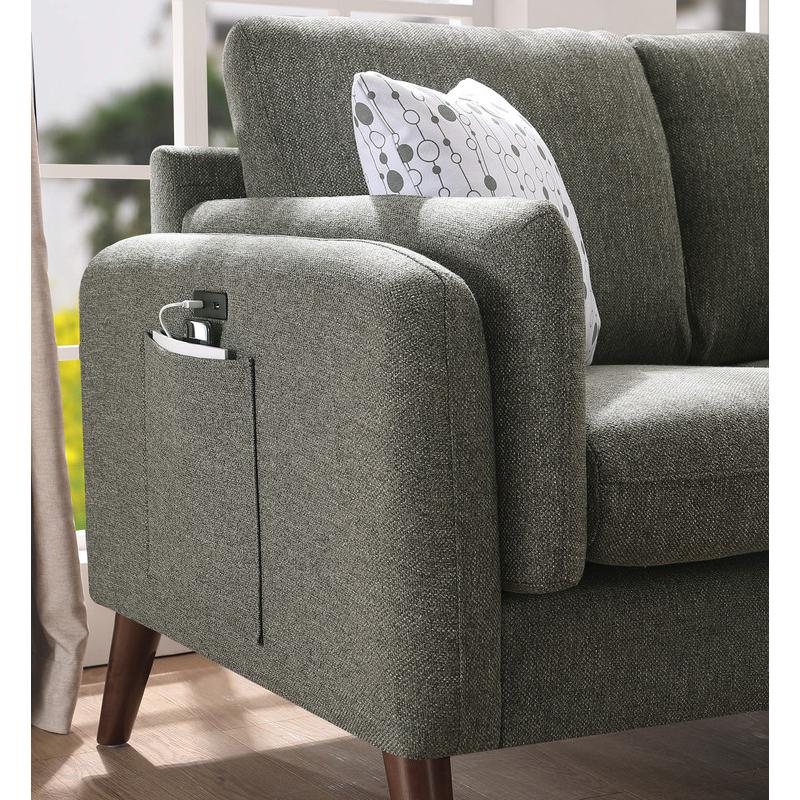 Winston Gray Linen Sofa Couch with USB Charger and Tablet Pocket. Picture 3