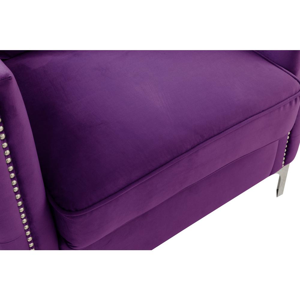 Bayberry Purple Velvet Loveseat with 2 Pillows. Picture 3