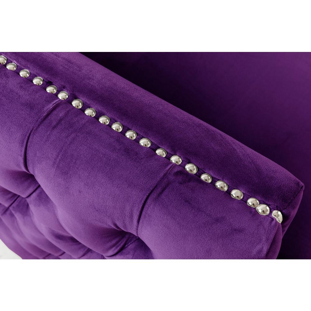 Bayberry Purple Velvet Loveseat with 2 Pillows. Picture 5