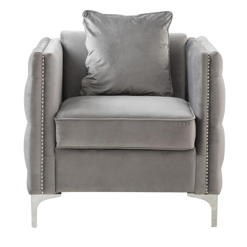 Bayberry Gray Velvet Chair with 1 Pillow. Picture 2