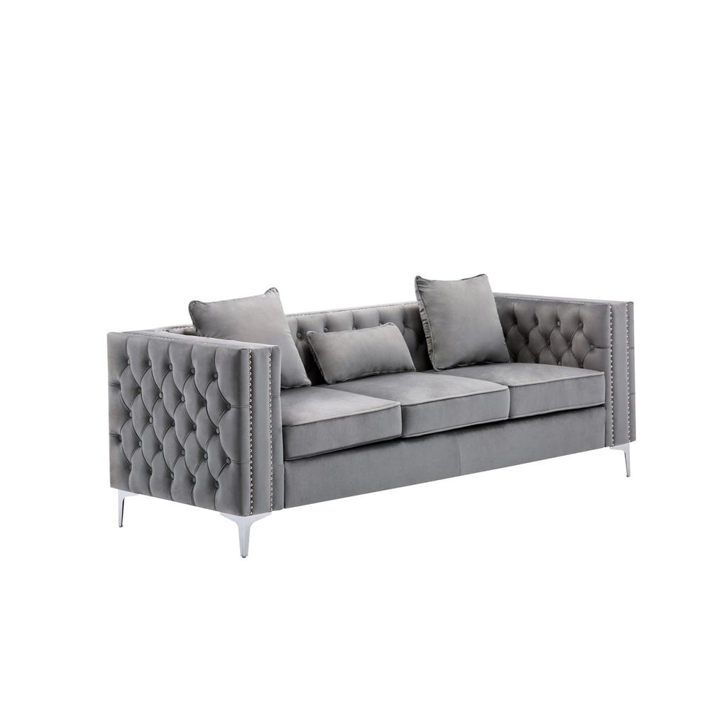 Lorreto Gray Velvet Fabric Sofa Loveseat Living Room Set. Picture 2