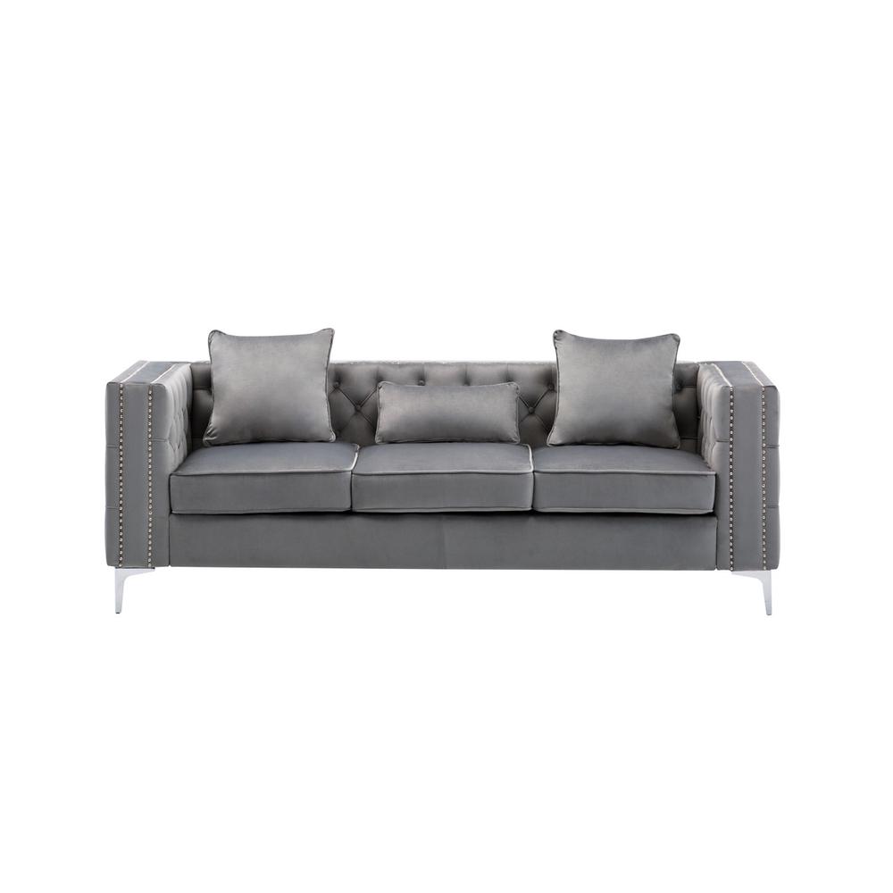 Lorreto Gray Velvet Fabric Sofa Loveseat Living Room Set. Picture 5