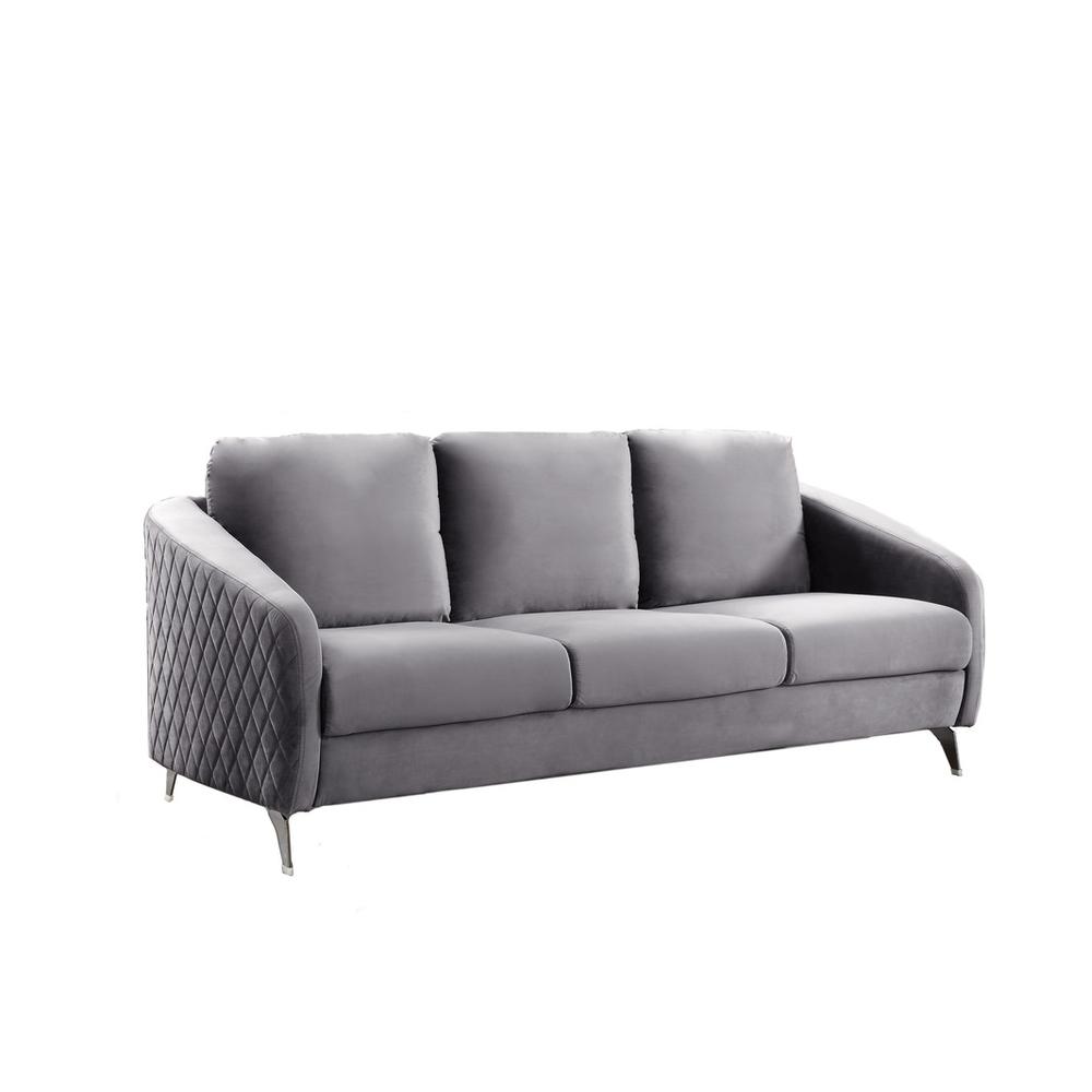 Sofia Gray Velvet Fabric Sofa Loveseat Living Room Set. Picture 2