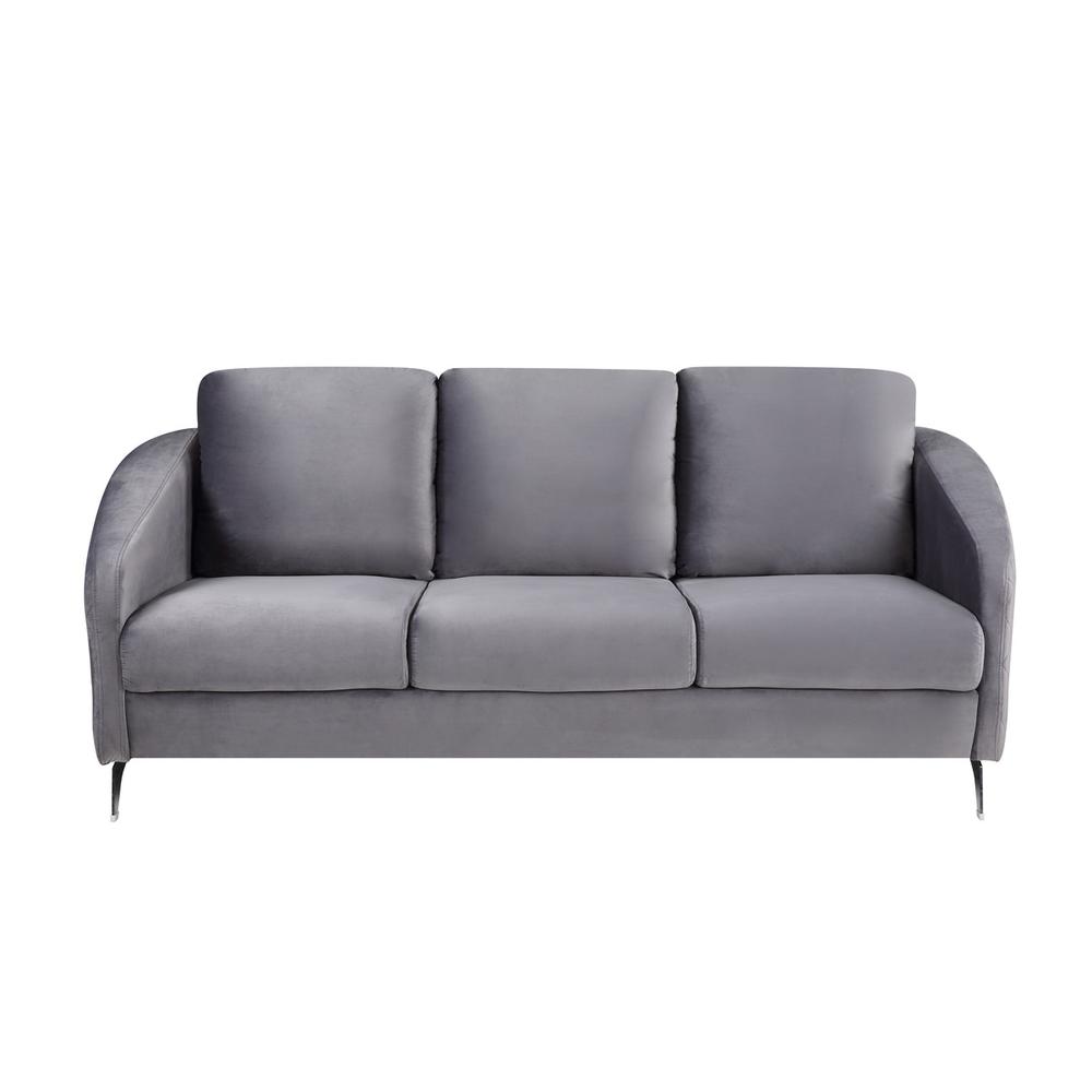 Sofia Gray Velvet Fabric Sofa Loveseat Living Room Set. Picture 3