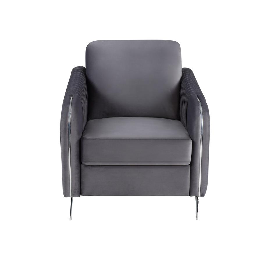Hathaway Gray Velvet Modern Chic Accent Armchair. Picture 2