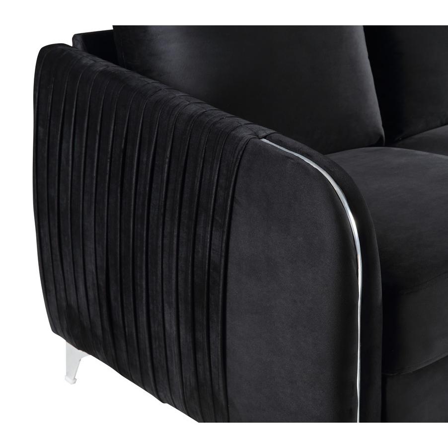 Hathaway Black Velvet Modern Chic Loveseat Couch. Picture 4