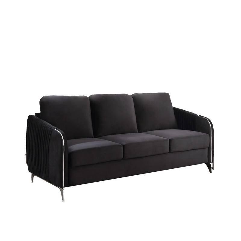 Hathaway Black Velvet Fabric Sofa Loveseat Living Room Set. Picture 3