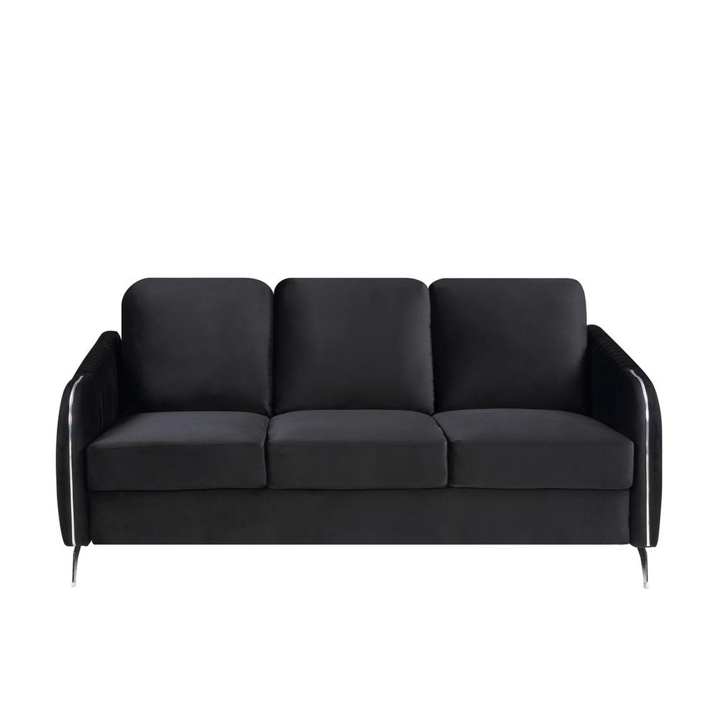 Hathaway Black Velvet Fabric Sofa Loveseat Living Room Set. Picture 4