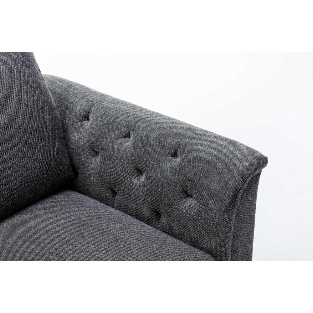 Stanton Dark Gray Linen Loveseat with Tufted Arms. Picture 6