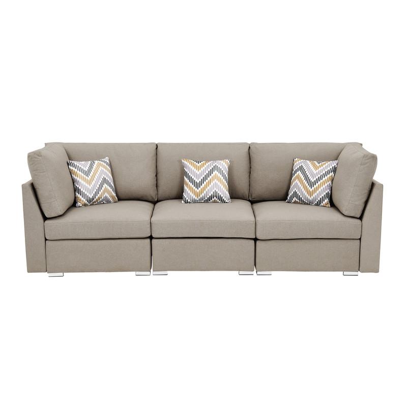 Amira Beige Fabric Sofa and Loveseat Living Room Set with Pillows. Picture 4