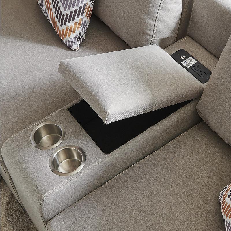 Amira Beige Fabric Reversible Modular Sectional Sofa with USB Console & Ottoman. Picture 1