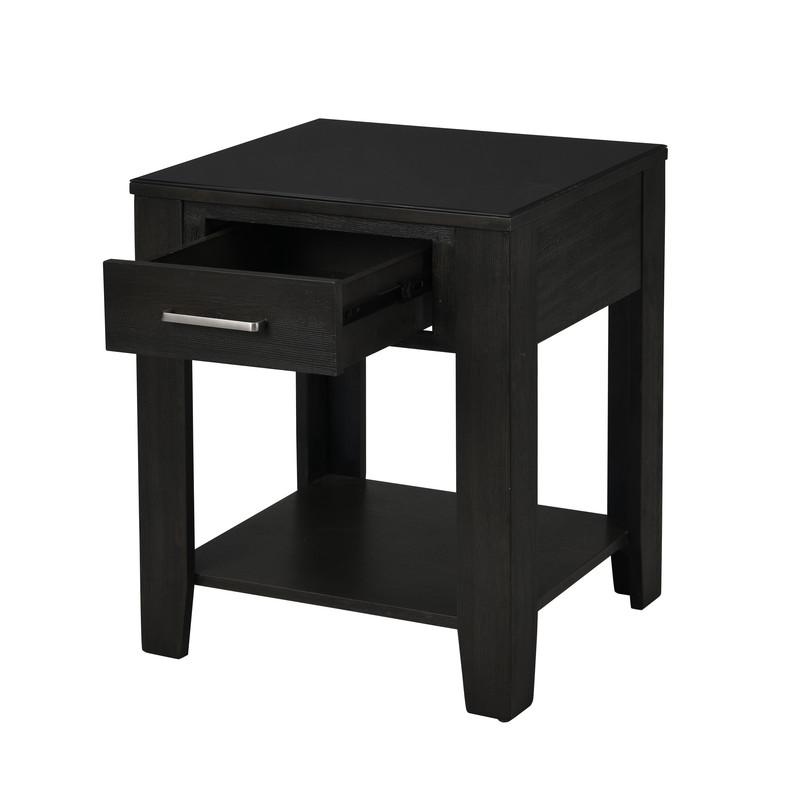 Bruno 3 Piece Ash Gray Wooden Lift Top Coffee and End Table Set with Tempered Glass Top and Drawer. Picture 11
