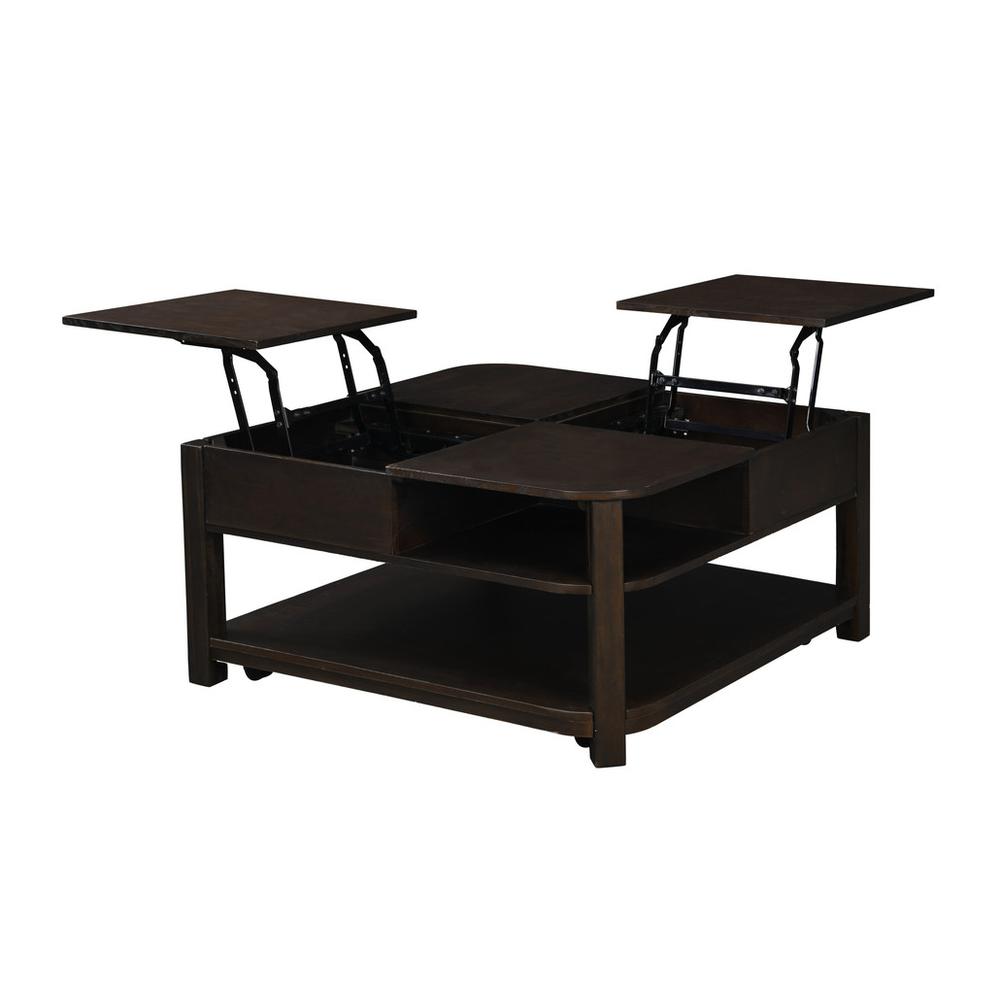 Flora 3 Piece Dark Brown MDF Lift Top Coffee and End Table Set. Picture 5