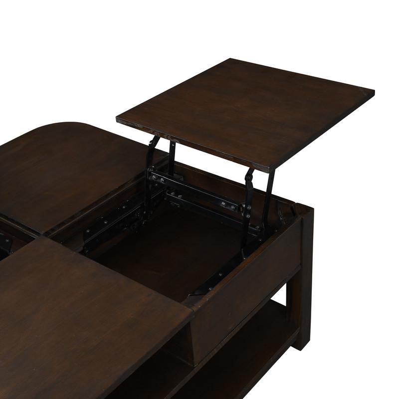 Flora 3 Piece Dark Brown MDF Lift Top Coffee and End Table Set. Picture 7