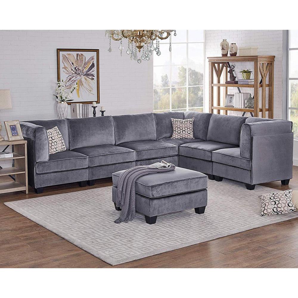 Simona Gray Velvet 7Pc Modular Sectional Sofa. Picture 4
