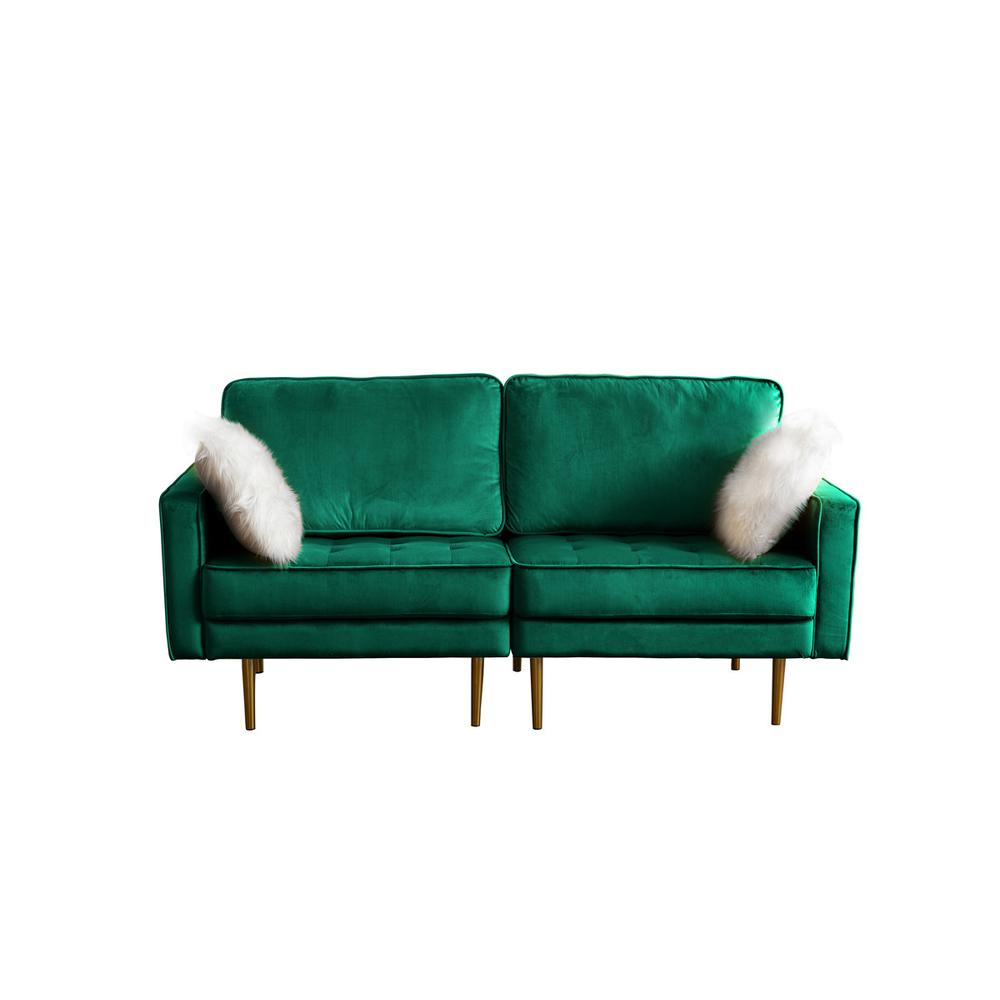 Theo Green Velvet Loveseat with Pillows. Picture 1