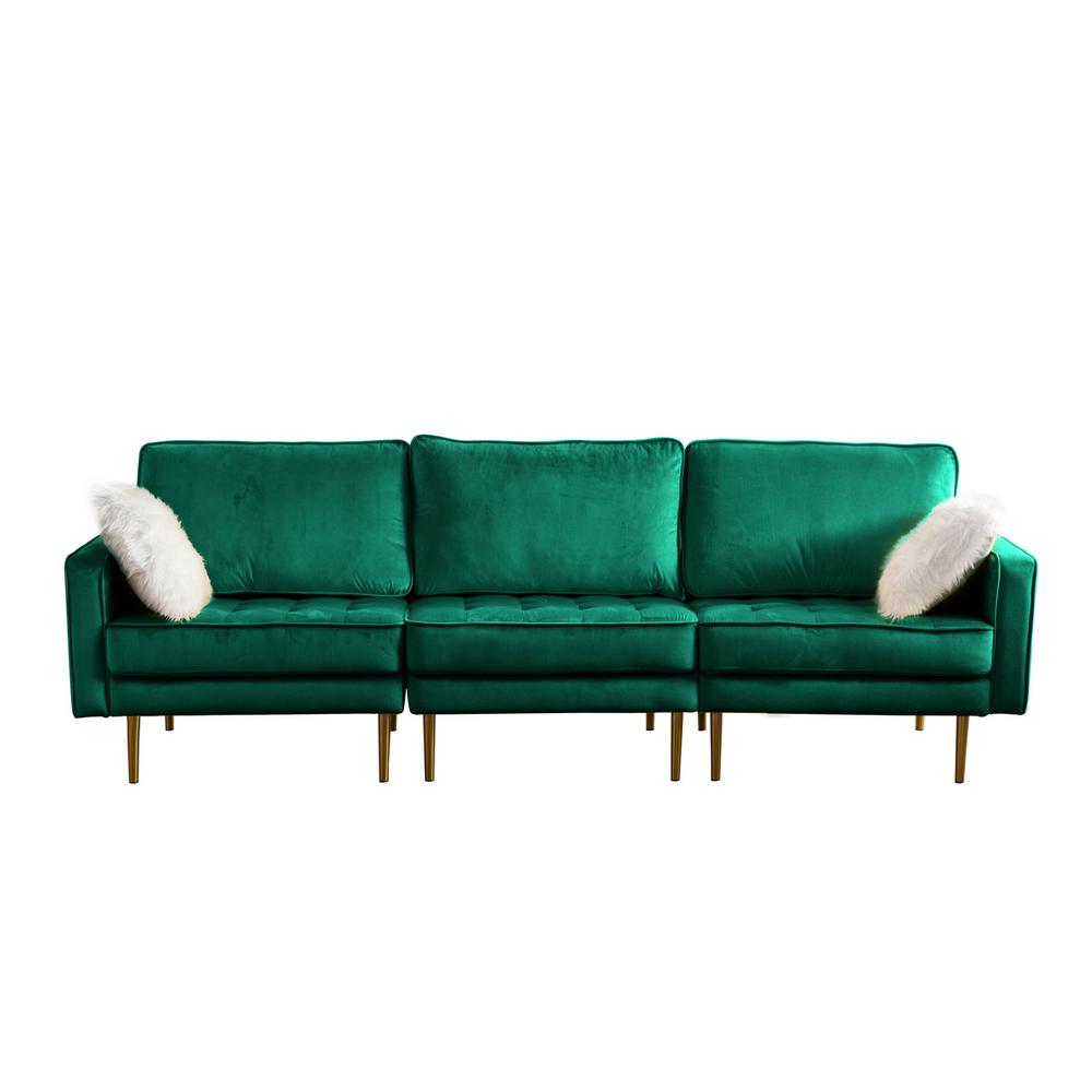 Theo Green Velvet Sofa with Pillows. Picture 1