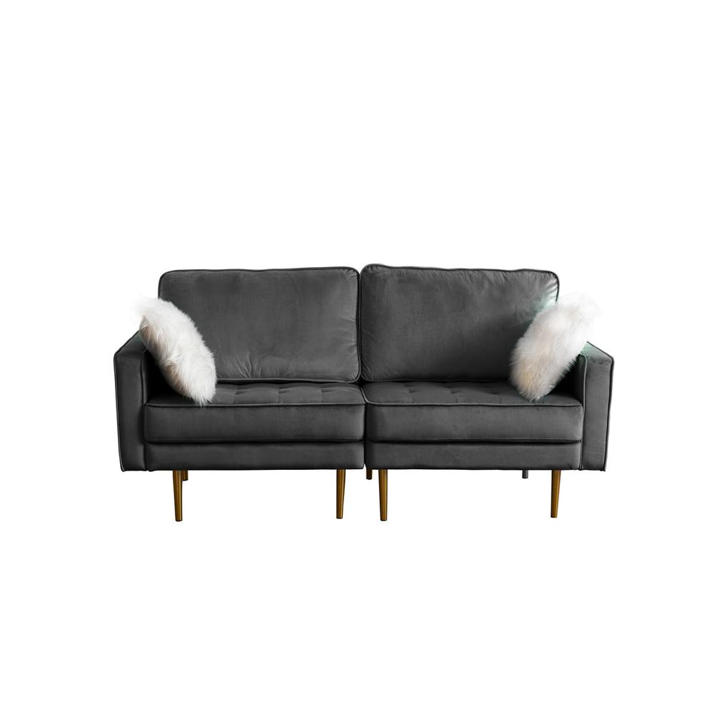 Theo Gray Velvet Loveseat with Pillows. The main picture.