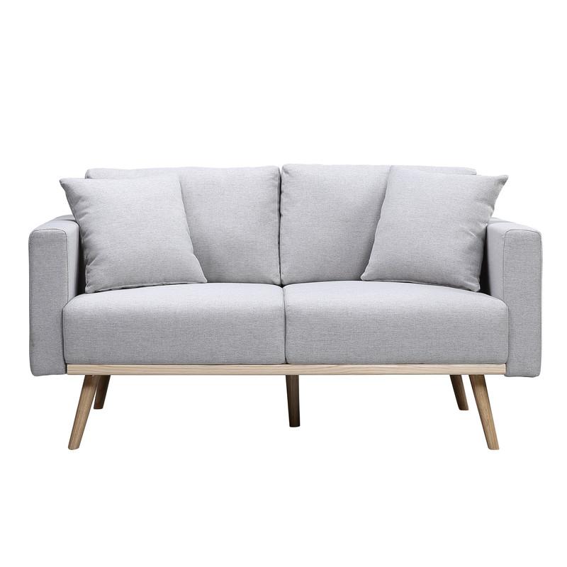 Easton Light Gray Linen Fabric Loveseat with USB Charging Ports Pockets & Pillows. Picture 2