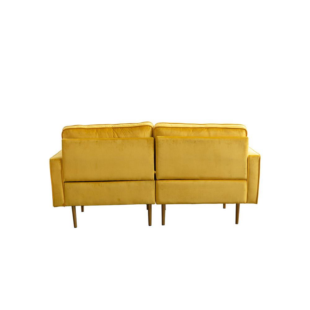 Theo Yellow Velvet Loveseat with Pillows. Picture 2