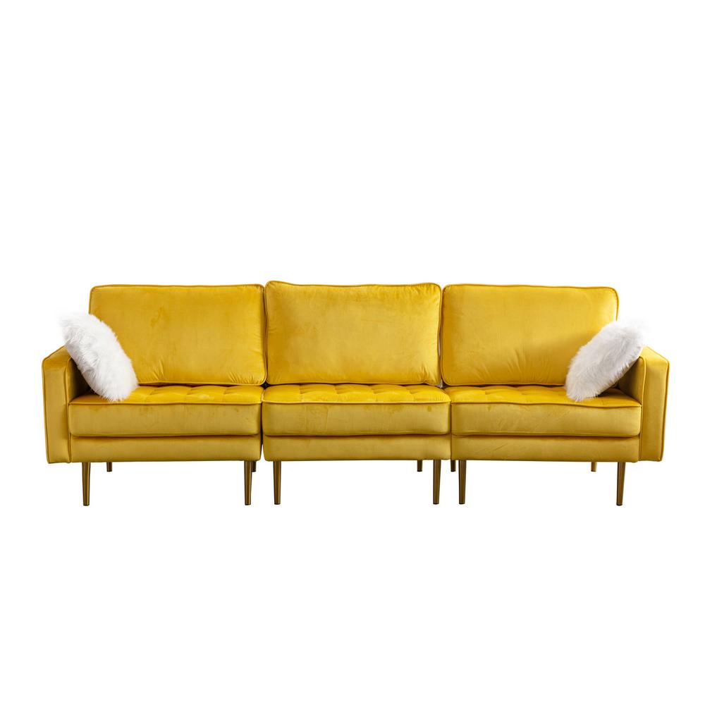 Theo Yellow Velvet Sofa with Pillows. Picture 1