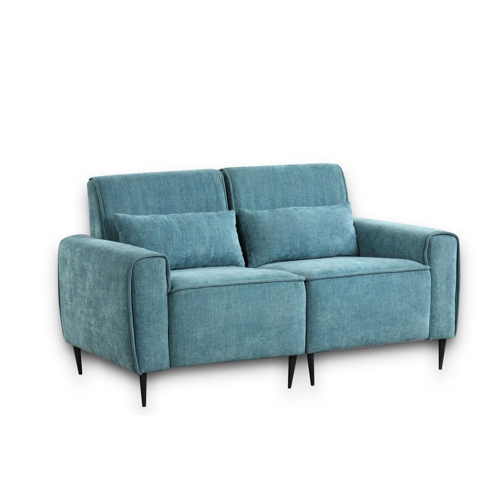 Valentina Blue Chenille Loveseat with Metal Legs and Throw Pillows. Picture 1
