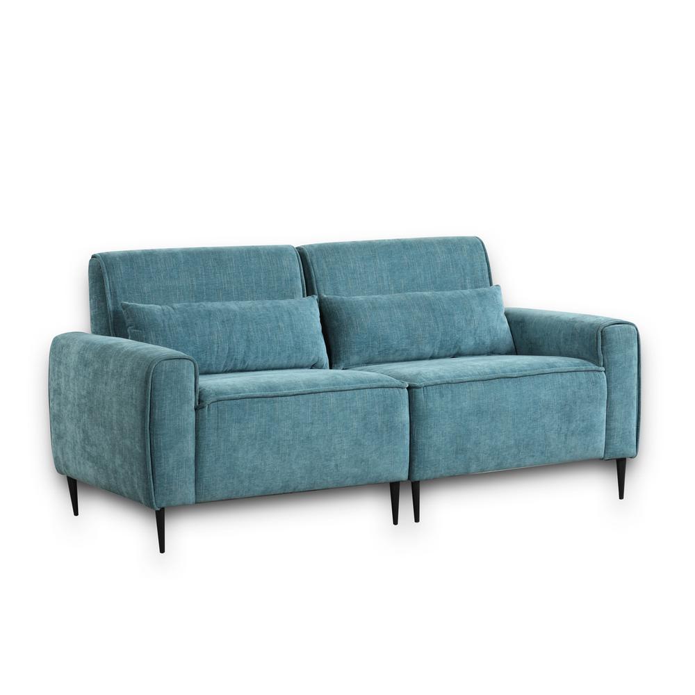 Valentina Blue Chenille Sofa with Metal Legs and Throw Pillows. Picture 1