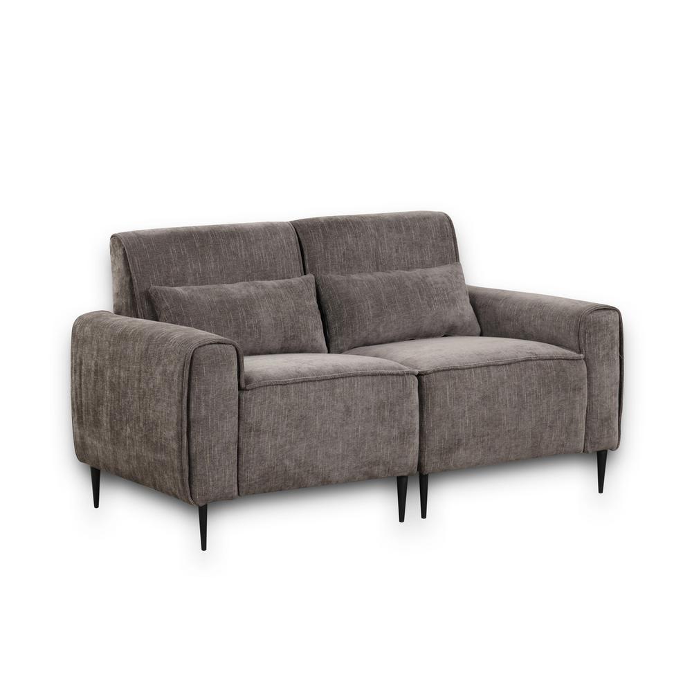 Valentina Gray Chenille Loveseat with Metal Legs and Throw Pillows. Picture 1