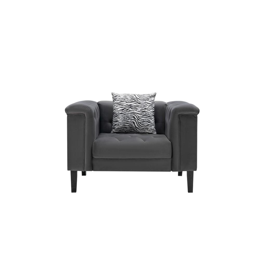 Mary Dark Gray Velvet Tufted Chair With 1 Accent Pillow. Picture 2
