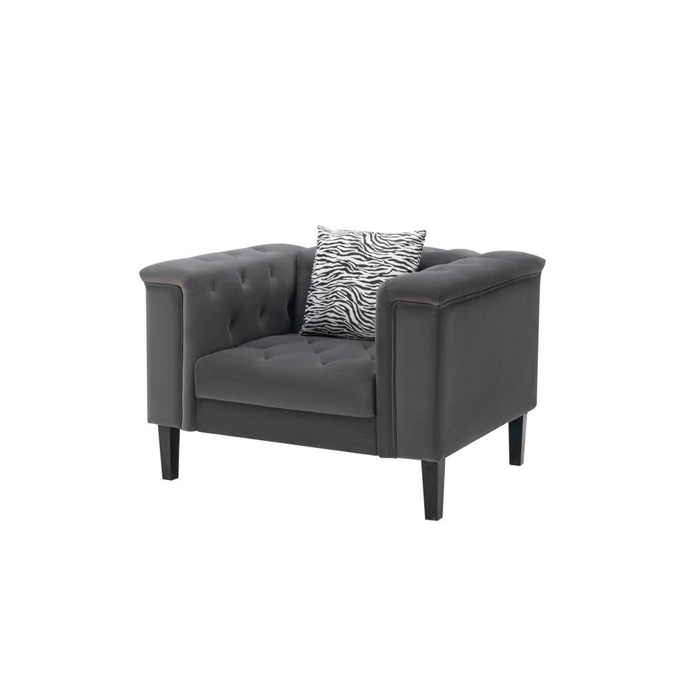Mary Dark Gray Velvet Tufted Chair With 1 Accent Pillow. Picture 1