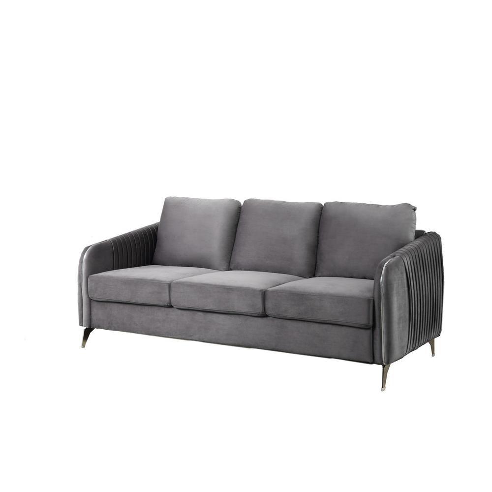 Hathaway Gray Velvet Modern Chic Sofa Couch. Picture 1