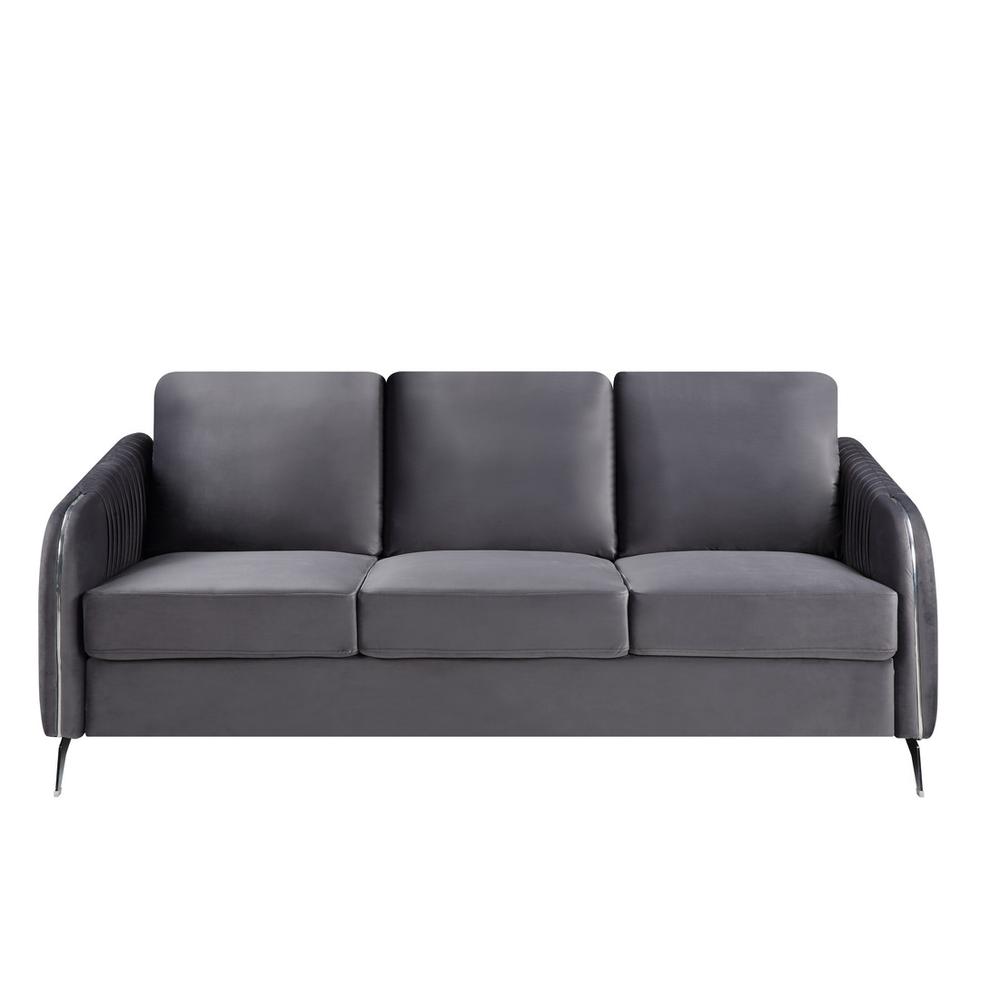 Hathaway Gray Velvet Modern Chic Sofa Couch. Picture 2