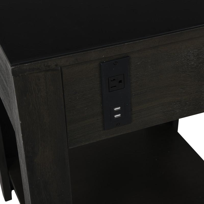 Bruno 2 Piece Ash Gray Wooden Lift Top Coffee and End Table Set with Tempered Glass Top and Drawer. Picture 12