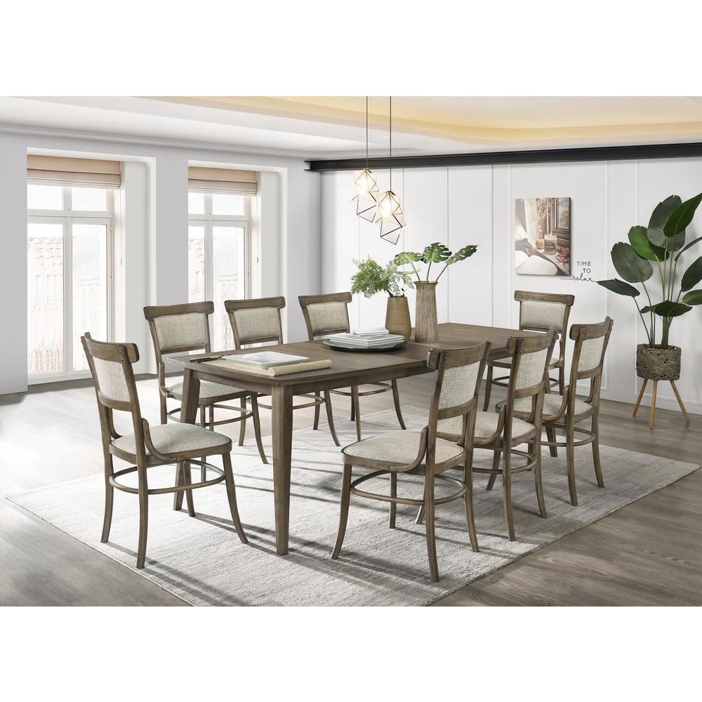 Bistro Vintage Walnut Dining Table with Extension Leaf and Off White Fabric Dining Chairs. Picture 4